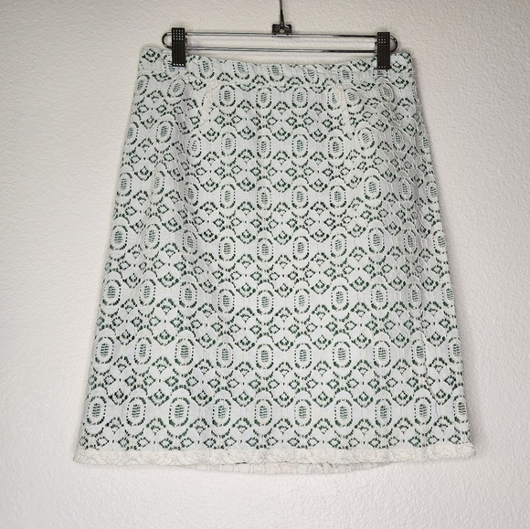 Anthropologie Edme & Esyllte Green Cream Lace Pencil Skirt - Picture 2 of 7